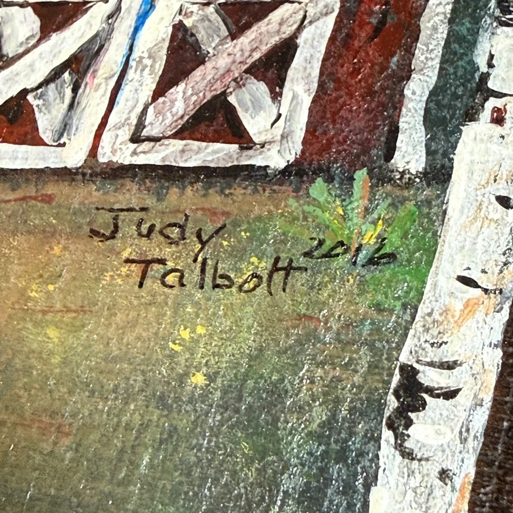 Judy Talbott Hand Painted Slate Art John Deere Tractor Red Barn Farm Scene 2016
